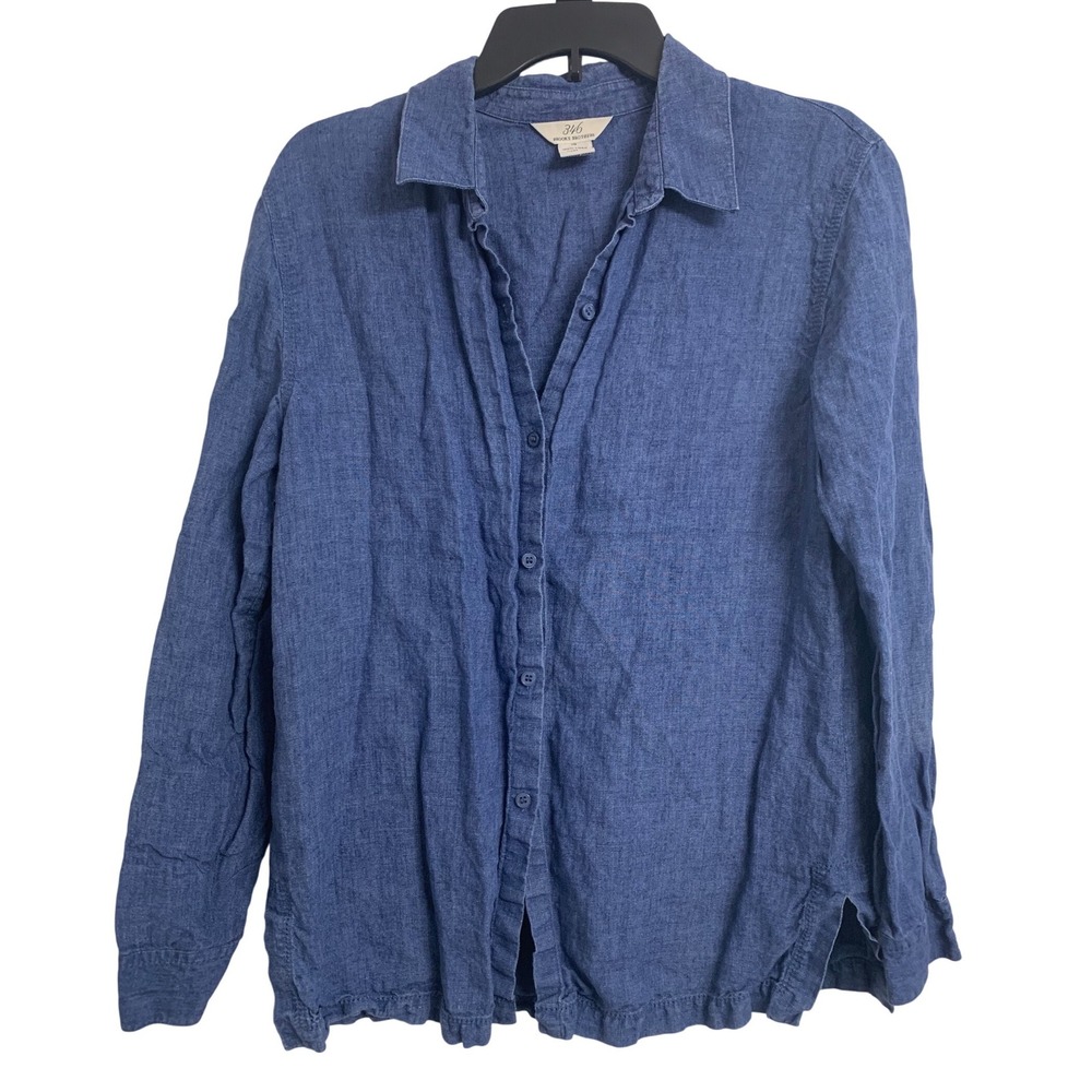 Brooks Brothers 346 100% Linen Coastal Chambray Button Down Shirt Blue 10